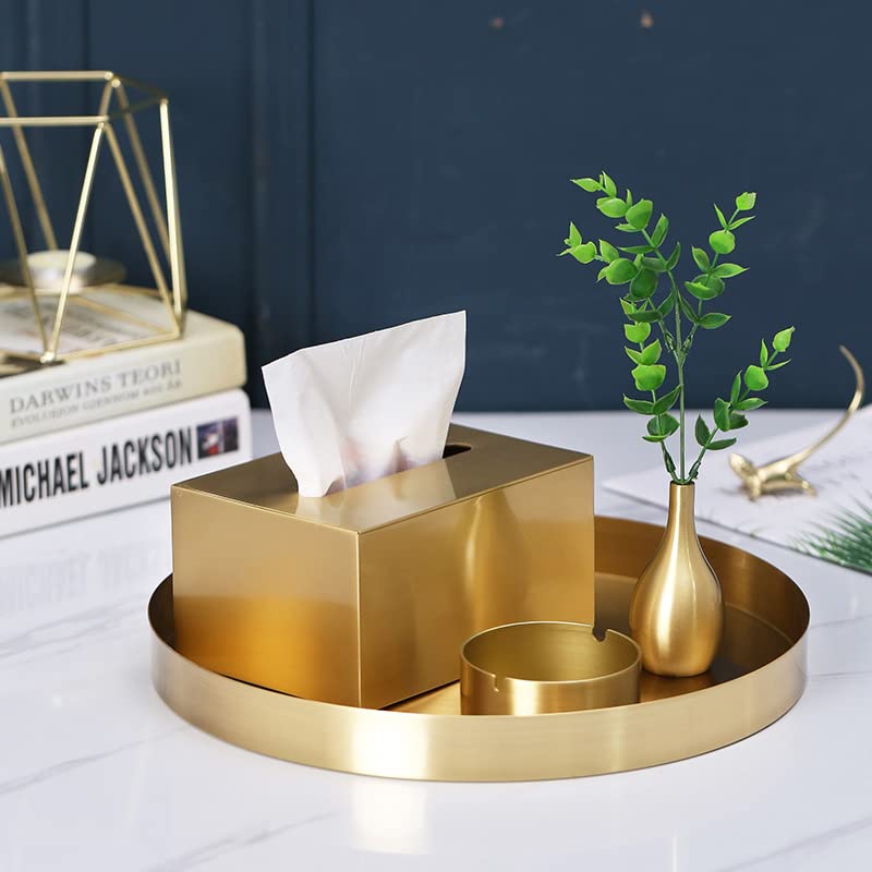IVAILEX Round Gold Tray Stainless Steel Jewelry, Make up, Candle Plate Decorative Tray (8.6 inches) - Image 4